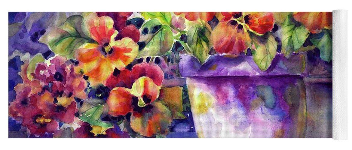 Watercolor Yoga Mat featuring the painting Patio Pansies #1 by Ann Nicholson