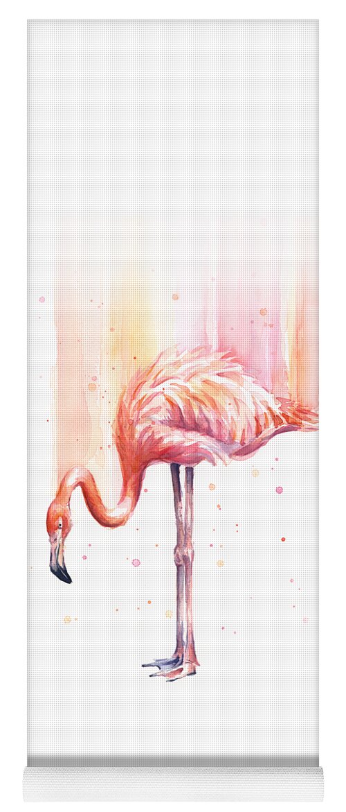 Flamingo Yoga Mat featuring the painting Pink Flamingo Watercolor Rain #1 by Olga Shvartsur