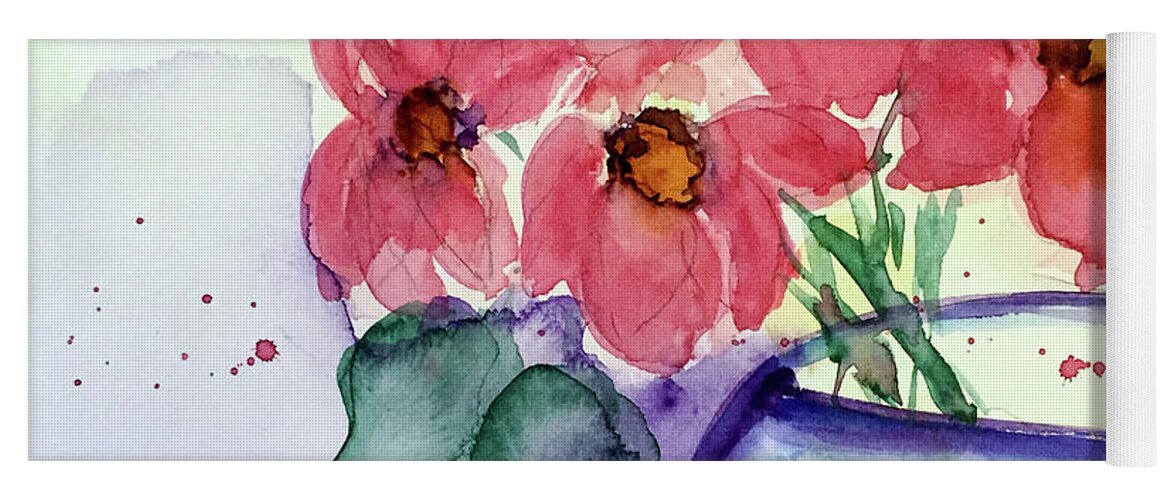 Flower Yoga Mat featuring the painting Red Flowers #1 by Britta Zehm