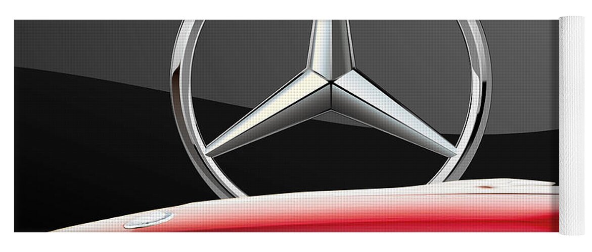 'auto Badges' By Serge Averbukh Yoga Mat featuring the photograph Red Mercedes - Front Grill Ornament and 3 D Badge on Black #1 by Serge Averbukh