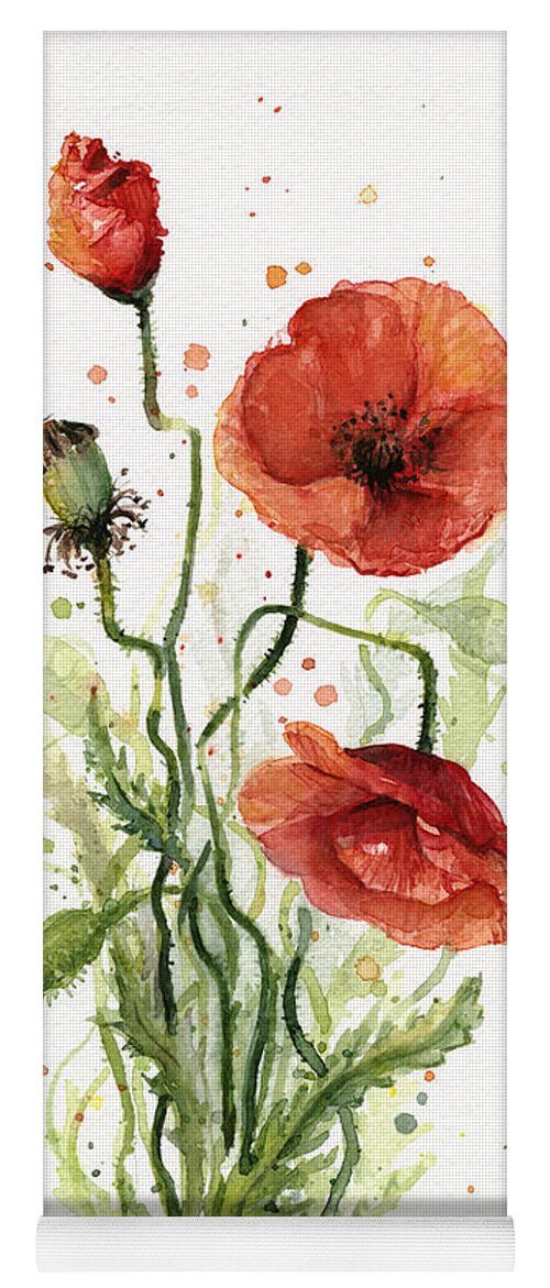 Red Poppy Yoga Mat featuring the painting Red Poppies Watercolor by Olga Shvartsur