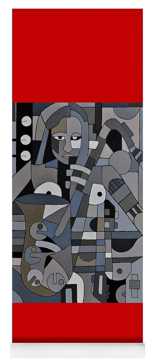 Abstract Yoga Mat featuring the painting Saxophone Woman by Plata Garza