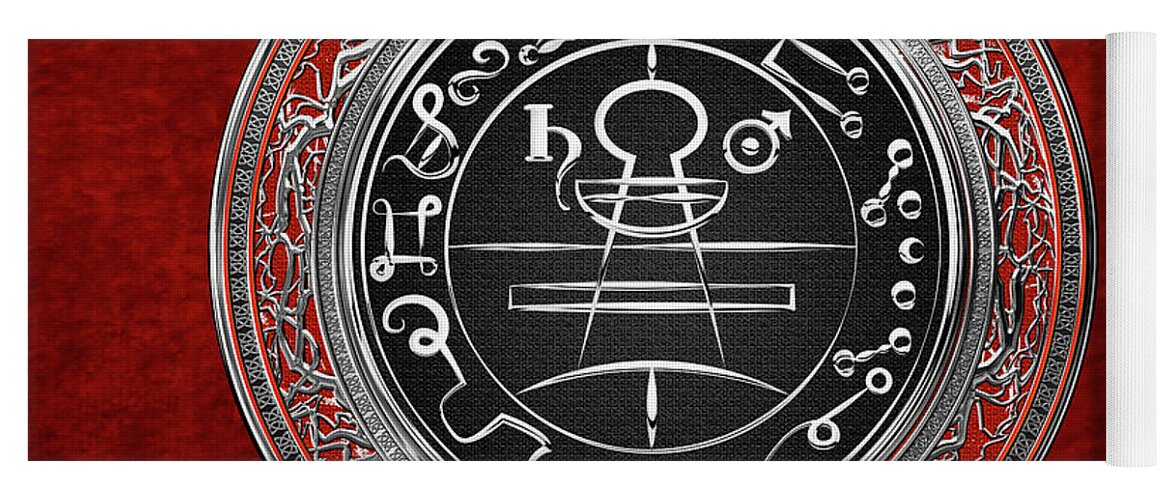 'sacred Symbols' Collection By Serge Averbukh Yoga Mat featuring the photograph Silver Seal of Solomon - Lesser Key of Solomon on Red Velvet #1 by Serge Averbukh