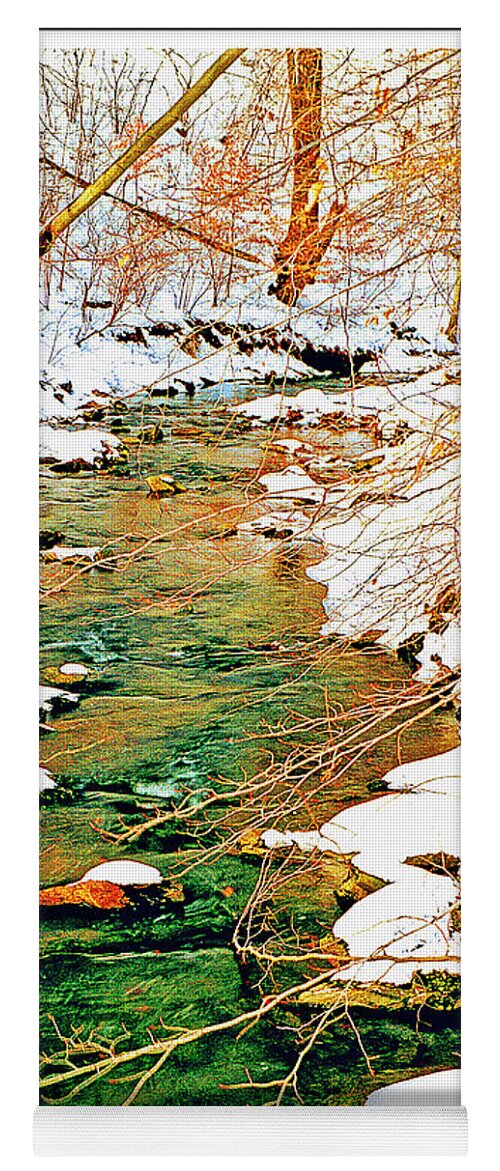 Woods Yoga Mat featuring the digital art Snow Covered Stream Banks Digital Art #1 by A Macarthur Gurmankin