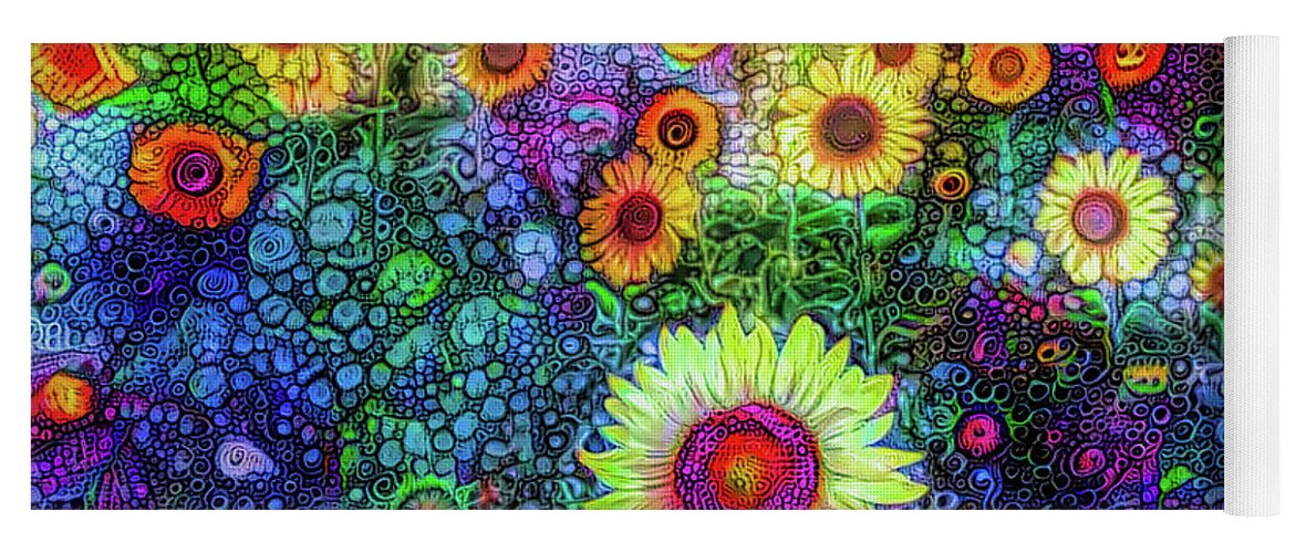 Sunflowers Yoga Mat featuring the mixed media Sunflowers #1 by Lilia S