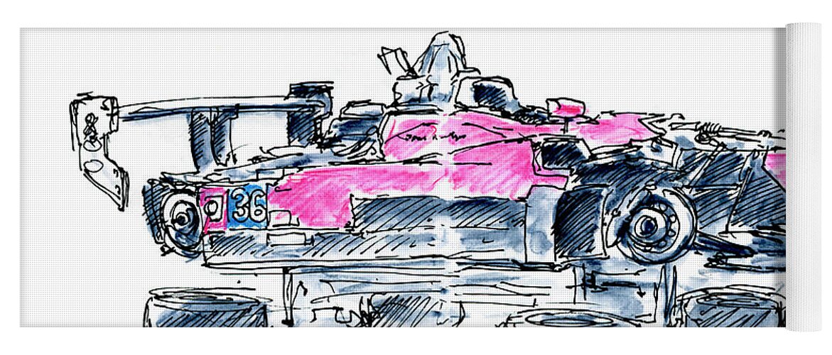 Team One Motorsports Yoga Mat featuring the drawing Team One Motorsports Elan DP02 Ink Drawing and Watercolor by Frank Ramspott