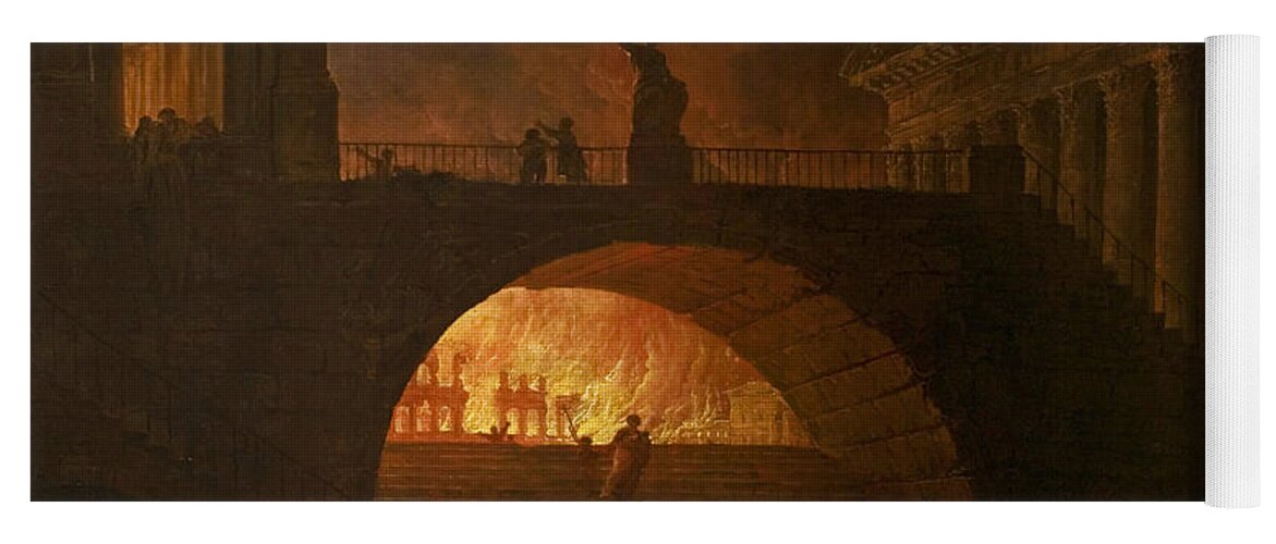 Hubert Robert Yoga Mat featuring the painting The Fire of Rome by Hubert Robert