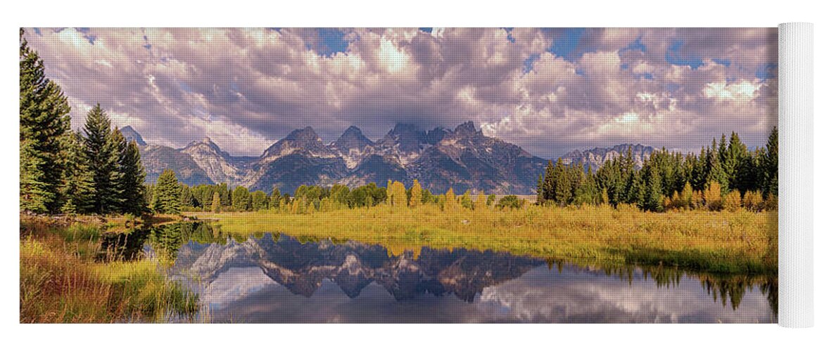 Olena Art Yoga Mat featuring the photograph The Grand Tetons National Park Autumn OLena Art Fall Colors Photography by Lena Owens - OLena Art Vibrant Palette Knife and Graphic Design