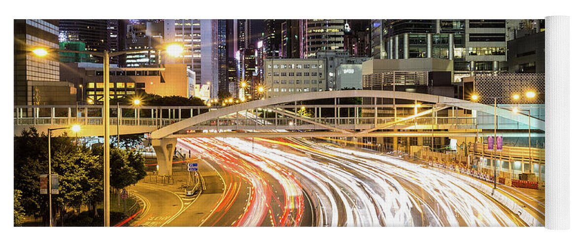 China Yoga Mat featuring the photograph Traffic rushing in in the Central business district in Hong Kong #1 by Didier Marti