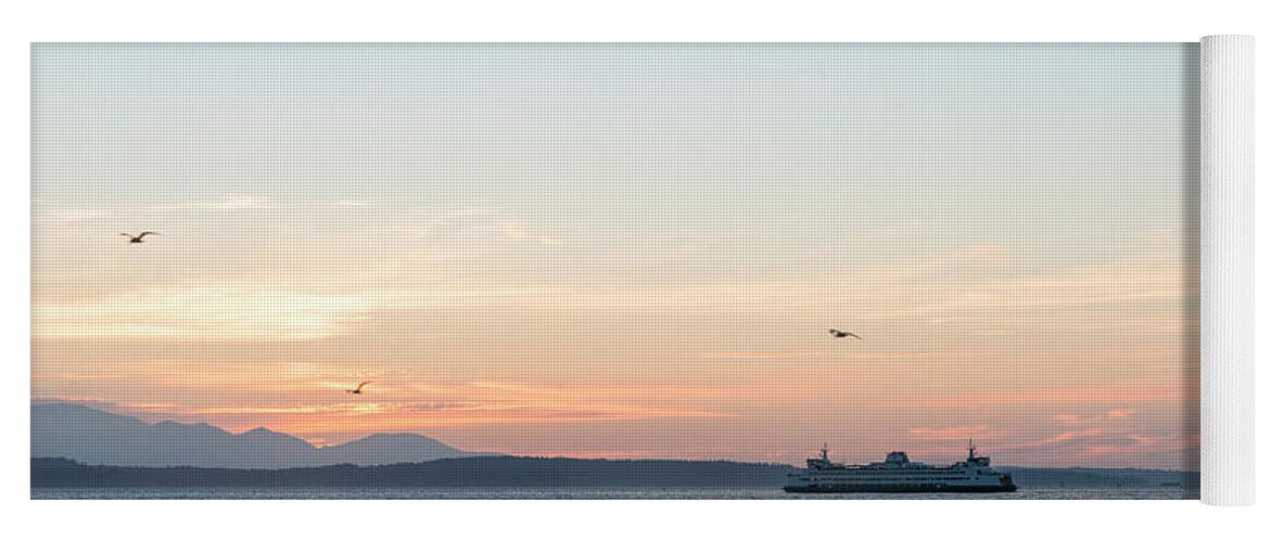 Sunset; Twilight; Puget Sound; Ferry; Paddler; Alki Beach; Outdoor; Landscape; Yoga Mat featuring the digital art Twilight in Puget Sound #2 by Michael Lee