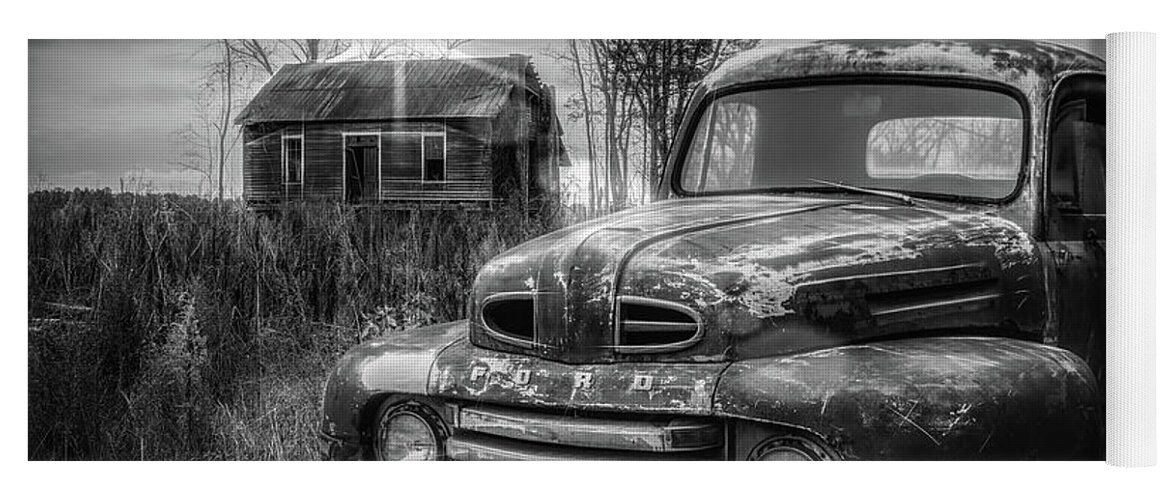 1948 Yoga Mat featuring the photograph Vintage Classic Ford Pickup Truck in Black and White by Debra and Dave Vanderlaan