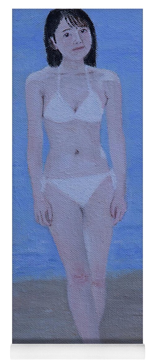 Portrait Yoga Mat featuring the painting White Bikini #1 by Masami IIDA