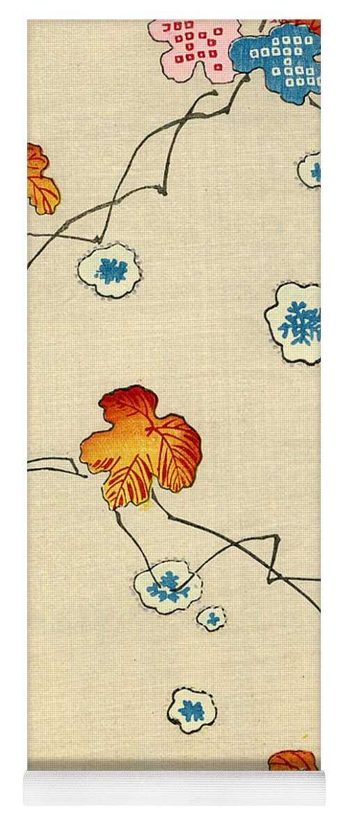 Vintage; Illustration; Graphic Design; Pattern; Japanese; 1880; Woodblock Print; Nobody; Meiji; Kimono; Textile Design; Pattern Book; Fall; Leaves; Tree; Branch; Autumn; Snowflake Yoga Mat featuring the painting Woodblock Print of Fall Leaves by Japanese School