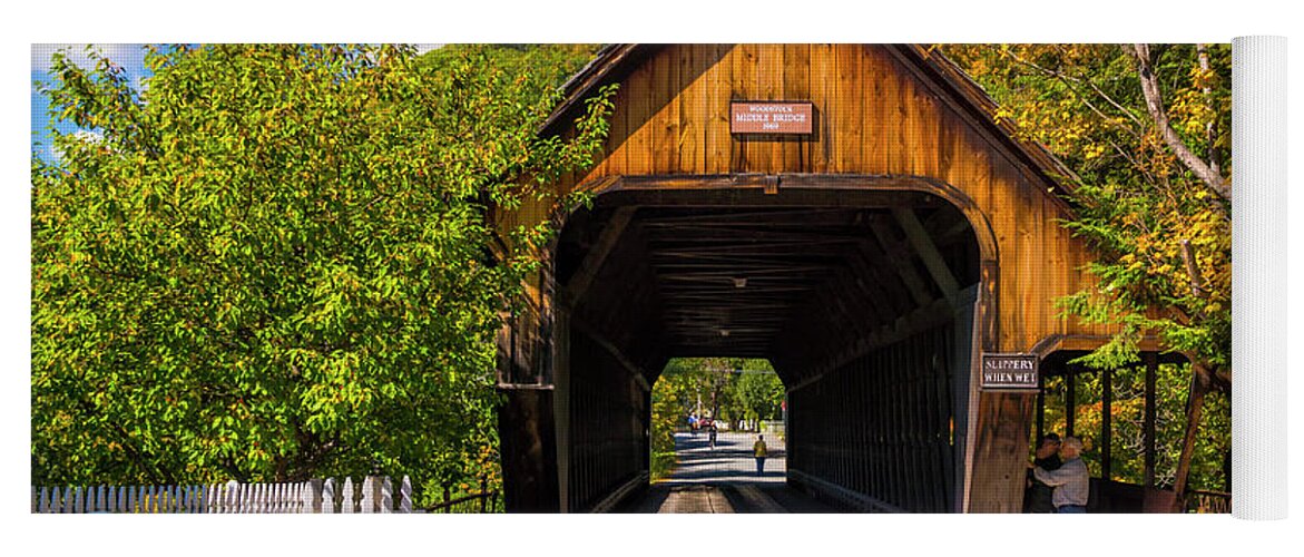 Fall Foliage Yoga Mat featuring the photograph Woodstock Middle Bridge #6 by Scenic Vermont Photography