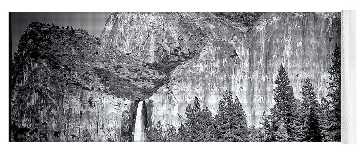 Moon Yoga Mat featuring the photograph 1208 Moon Over Bridalveil Falls Black and White by Steve Sturgill