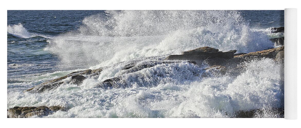 Maine Yoga Mat featuring the photograph Large Waves Near Pemaquid Point On The Coast Of Maine #14 by Keith Webber Jr