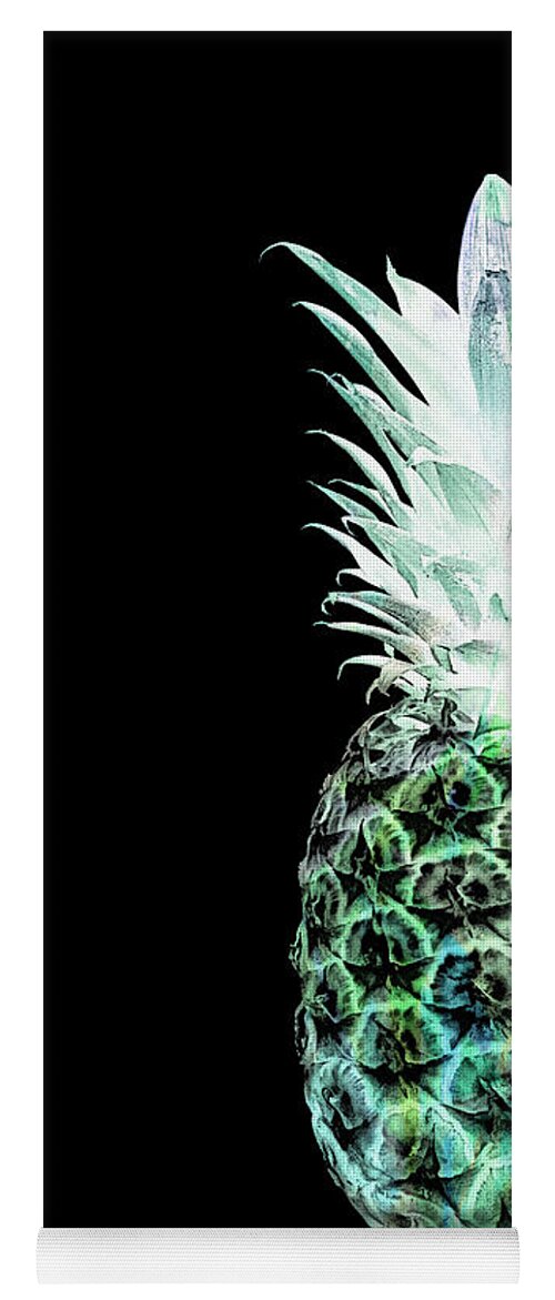Art Yoga Mat featuring the photograph 14hl Artistic Glowing Pineapple Green and Blue by Ricardos Creations