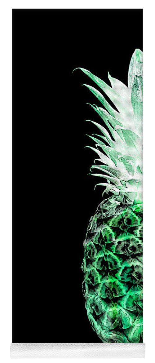 Art Yoga Mat featuring the photograph 14KL Artistic Glowing Pineapple Digital Art Green by Ricardos Creations
