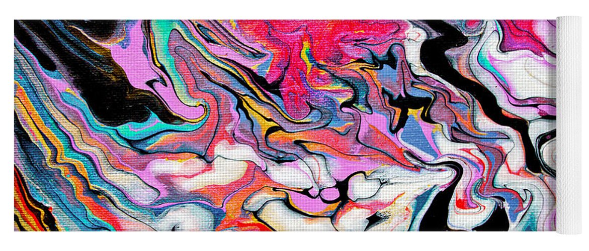 Vibrant Colorful Bright Cheerful Layered Agate-like Organic Feeling Energetic Happy Abstract Yoga Mat featuring the painting #1840 Joyful #1840 by Priscilla Batzell Expressionist Art Studio Gallery