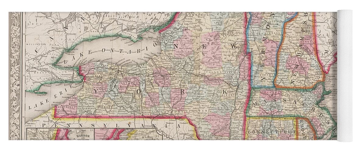 1863 Yoga Mat featuring the digital art 1863 New England and New York Map by Toby McGuire