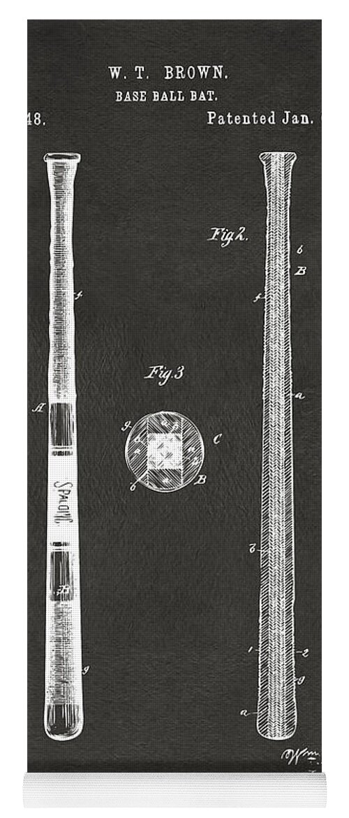 Baseball Yoga Mat featuring the digital art 1885 Baseball Bat Patent Artwork - Gray by Nikki Marie Smith