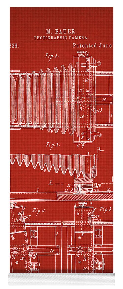 Patent Yoga Mat featuring the digital art 1897 Camera US Patent Invention Drawing - Red by Todd Aaron