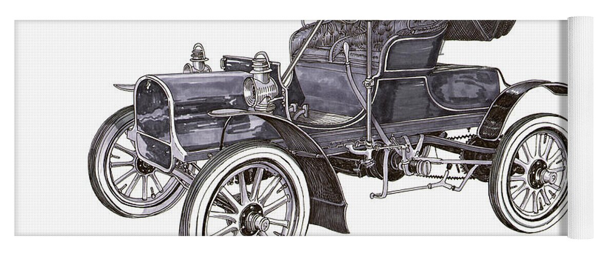 It Was The Sixth Year Of Improvements From Harry Knox's Original Three Wheel Runabout In Yoga Mat featuring the drawing 1906 Knox Model F 3 Surry by Jack Pumphrey