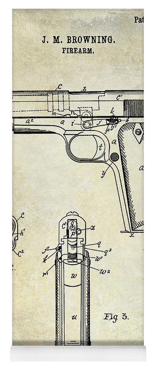 Pistol Yoga Mat featuring the photograph 1911 Firearm Patent by Jon Neidert