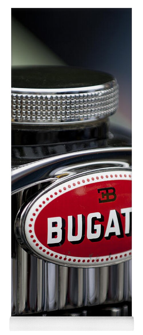 1928 Bugatti Type 57c Gangloff Cabriolet Yoga Mat featuring the photograph 1928 Bugatti Hood Emblem by Jill Reger