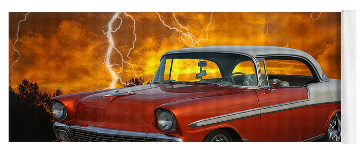 Cars Yoga Mat featuring the photograph 1956 Chevy Belair Mission Lightening Storm by Randy Harris
