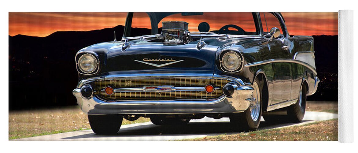 Auto Yoga Mat featuring the photograph 1957 Chevrolet Bel Air 'Serious Business' by Dave Koontz