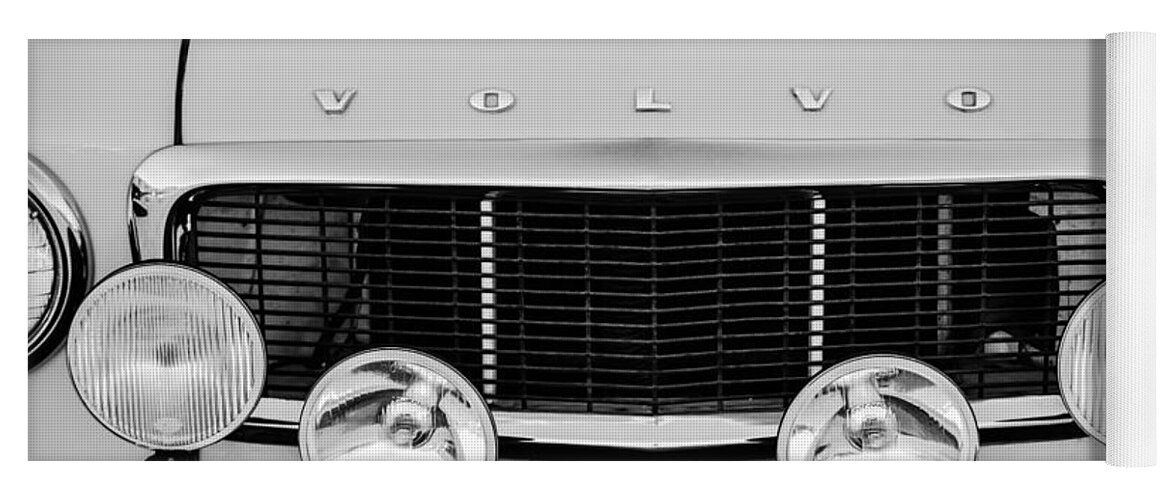 1961 Volvo Pv544 Grille Emblem Yoga Mat featuring the photograph 1961 Volvo PV544 Grille Emblem -1511bw by Jill Reger