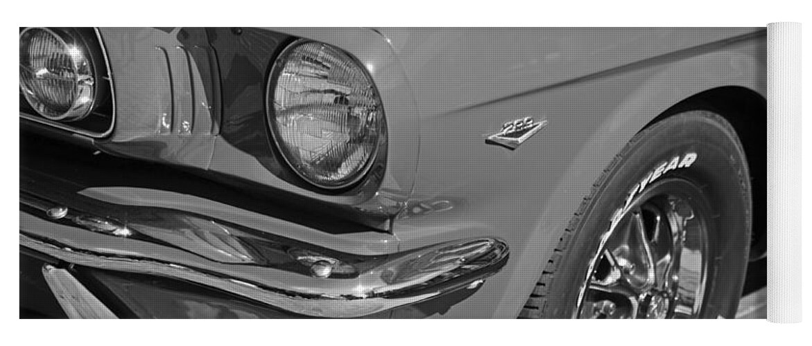 1965 Yoga Mat featuring the photograph 1965 Red Ford Mustang Classic Car Black and White by Toby McGuire