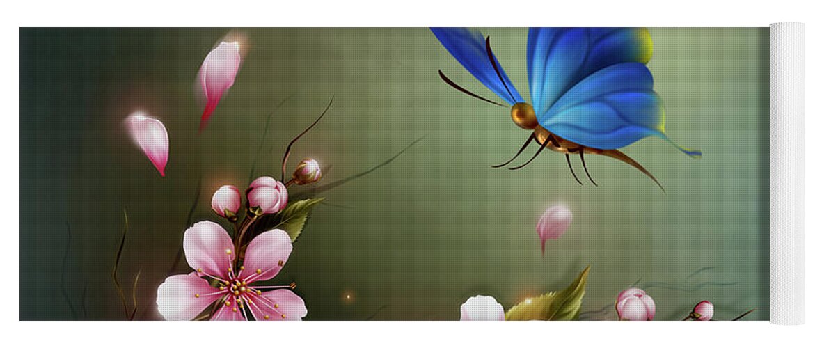 Blue Butterfly.animals Yoga Mat featuring the digital art Blue Butterfly #4 by John Junek