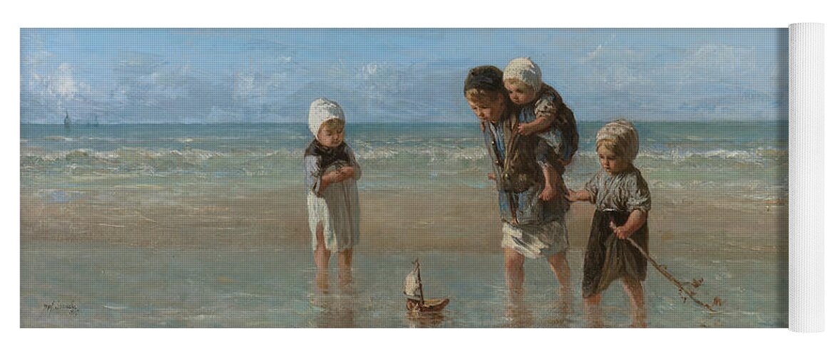 Jozef Israels Yoga Mat featuring the painting Children of the Sea #4 by Jozef Israels