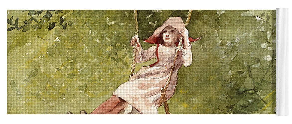Winslow Homer Yoga Mat featuring the drawing Girl on a Swing #4 by Winslow Homer