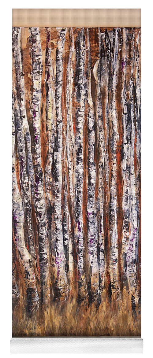 Moonlight Yoga Mat featuring the painting Moonlight Aspens by Sheila Johns