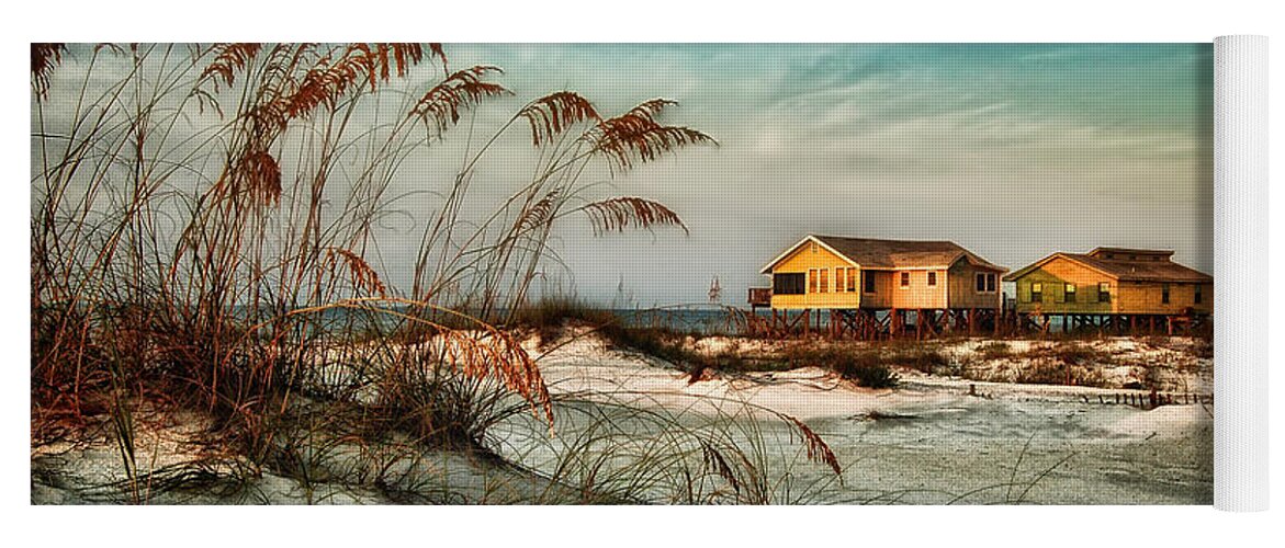 Alabama Yoga Mat featuring the photograph 2 Yellow Beach Houses at Mobile Street by Michael Thomas