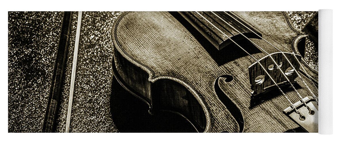 Violin Yoga Mat featuring the photograph 205 .1841 Violin by Jean Baptiste Vuillaume BW by M K Miller