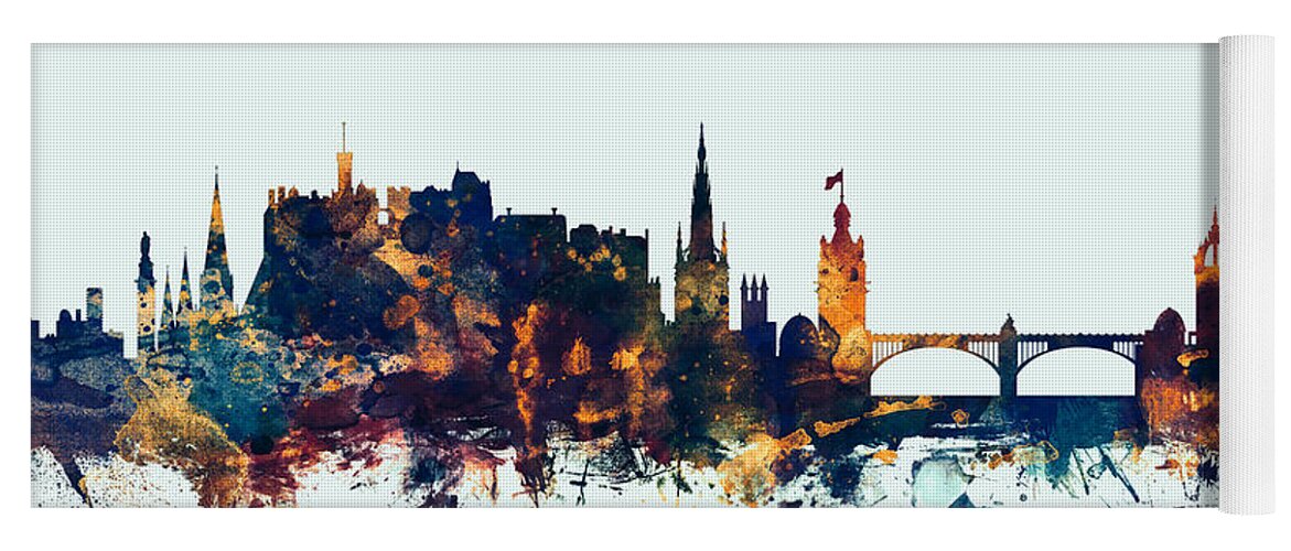 City Yoga Mat featuring the digital art Edinburgh Scotland Skyline #22 by Michael Tompsett