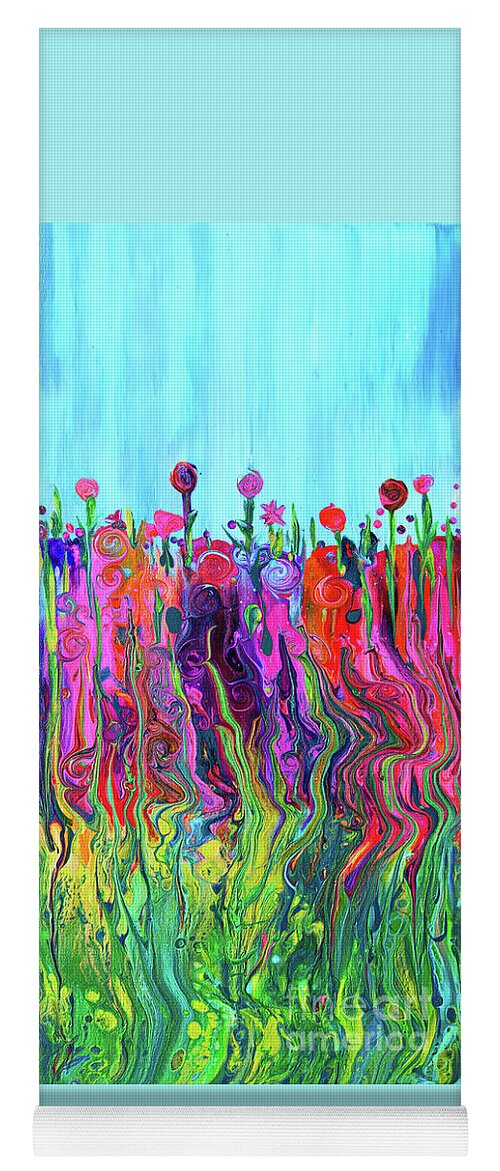 Impressionistic Garden Blue Sky Yoga Mat featuring the painting #2555 HappyLittle Garden #2555 by Priscilla Batzell Expressionist Art Studio Gallery
