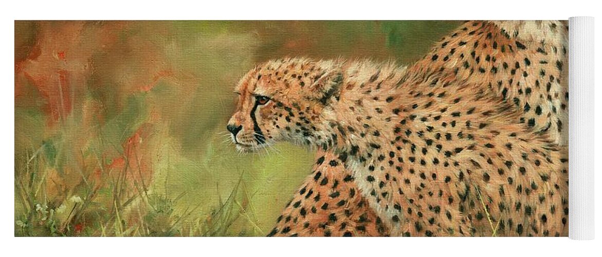 Cheetah Yoga Mat featuring the painting Cheetahs #3 by David Stribbling