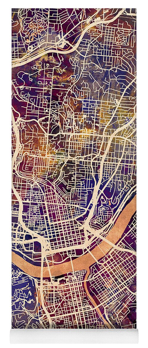 Cincinnati Yoga Mat featuring the digital art Cincinnati Ohio City Map #3 by Michael Tompsett