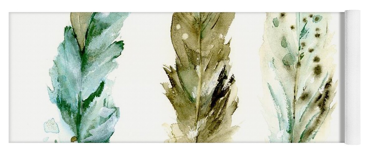 Feather Watercolor Yoga Mat featuring the painting 3 Feathers by Dawn Derman