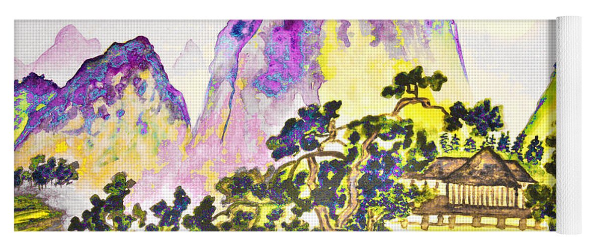 Picture Yoga Mat featuring the painting House in mountains #4 by Irina Afonskaya