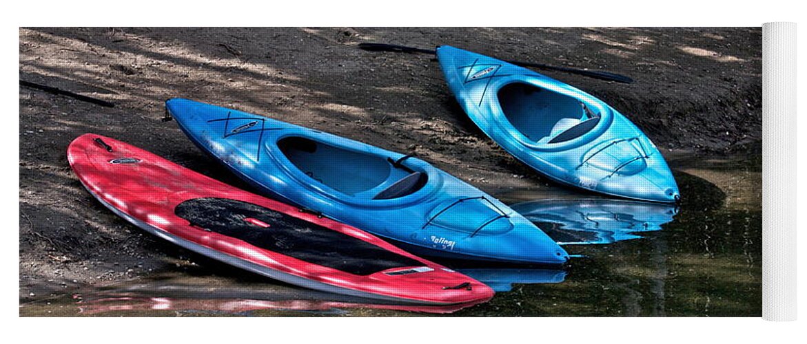 Kayaks Yoga Mat featuring the photograph 3 Kayaks by Linda Bianic