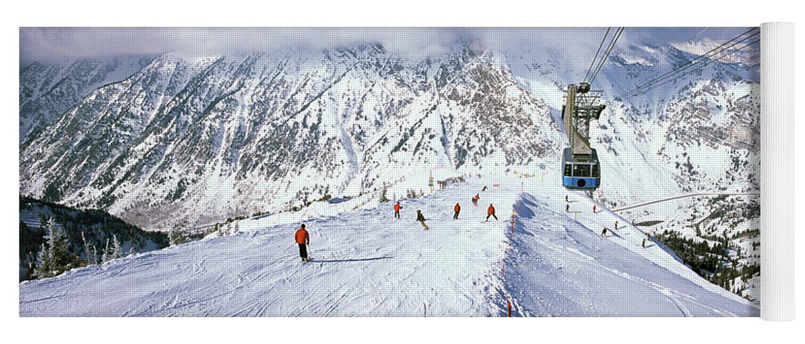 Photography Yoga Mat featuring the photograph Overhead Cable Car In A Ski Resort #3 by Panoramic Images