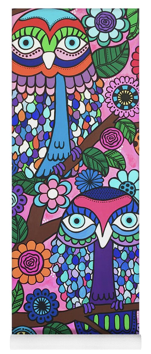 Owls Yoga Mat featuring the painting 3 Owls by Beth Ann Scott