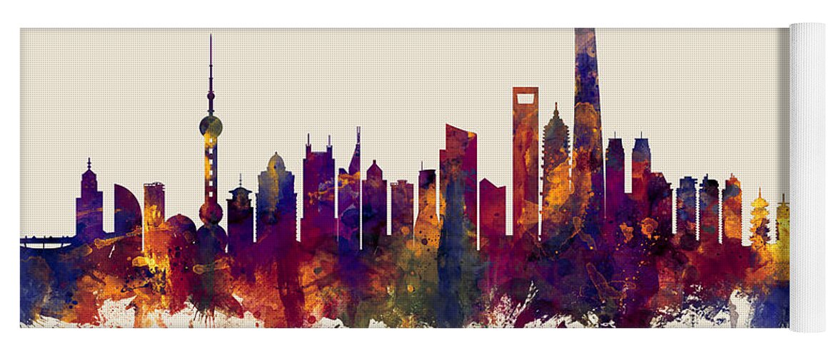 Shanghai Yoga Mat featuring the digital art Shanghai China Skyline #3 by Michael Tompsett