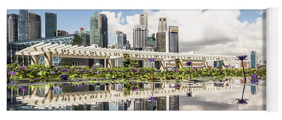 Capital Cities Yoga Mat featuring the photograph Singapore reflection #3 by Didier Marti